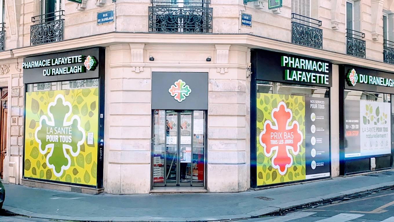 Façade Pharmacie Lafayette du Ranelagh située à PARIS 16